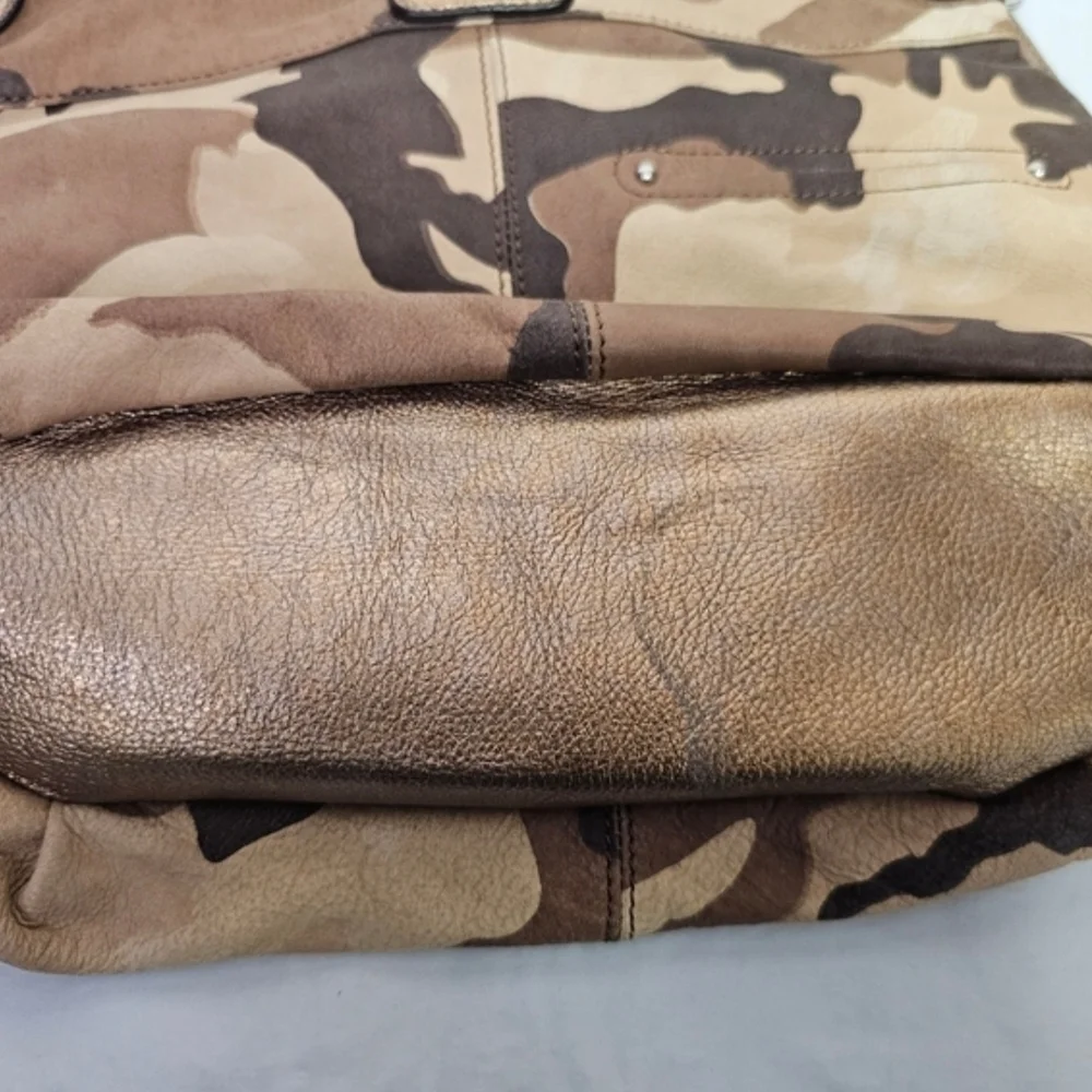 Camouflage Tan and Gold Leather Women's Bag